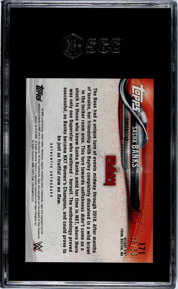 Sasha Banks 2018 Yopps WWE Then Now Forever Auto Blue /50 SGC 10/9 - Image 2 of 2