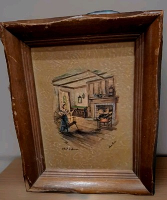 #ad OIL PAINTING “THE WOOL SPINNER” BY PAUL PORTER ARTIST FRAMED SIZE 8 X 10 Vintage $19.99