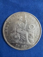 1864 Peru Un Sol Silver Coin XF With Slight Toning