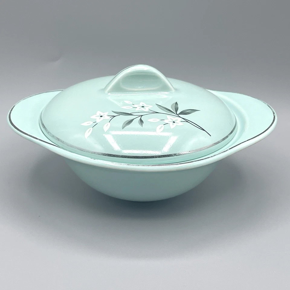 WS George GEO54 Cuenco para Servir Cubierto - Aqua Atomic Floral - Años 50 De Colección EE. UU. Foto 2 de 4