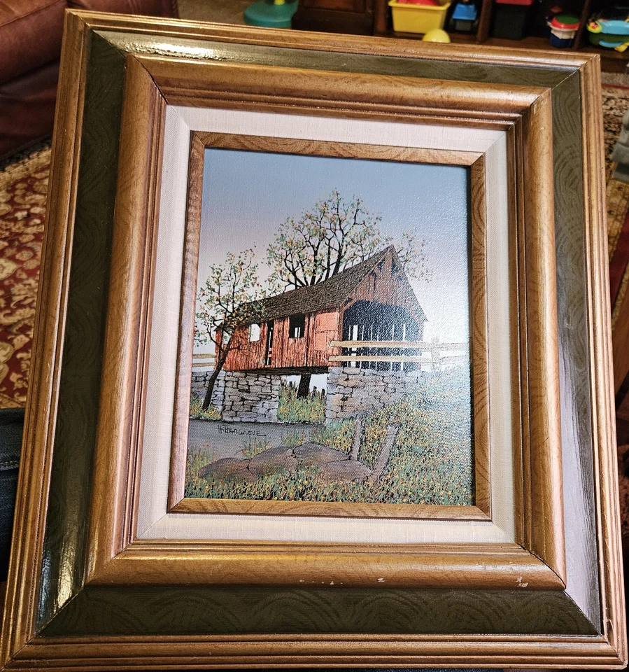 Signed H. Hargrove,  "Covered Bridge" Oil Painting (Certificate of Authenticity) - Image 2 of 4
