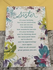Birthday Sister Beautiful Flowers 5.5”x8” Hallmark Expressions Greeting Card