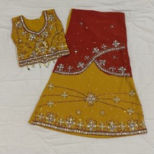Toddler Girl Red And Yellow Lehenga Lengha Choli Size 22 4-5 Year Diwali