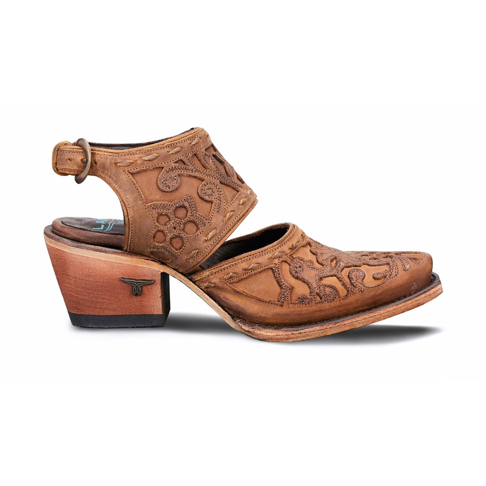 Lane Robin Tooled Inlay Snip Toe Slingback Mules Womens Brown Dress Casual LB045