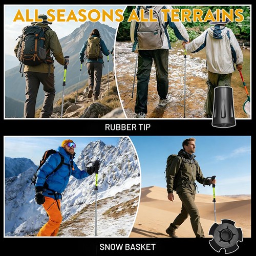 2PCS Trekking Hiking Poles Collapsible Walking Sticks fr Travel Camping Climbing - Afbeelding 7 van 10