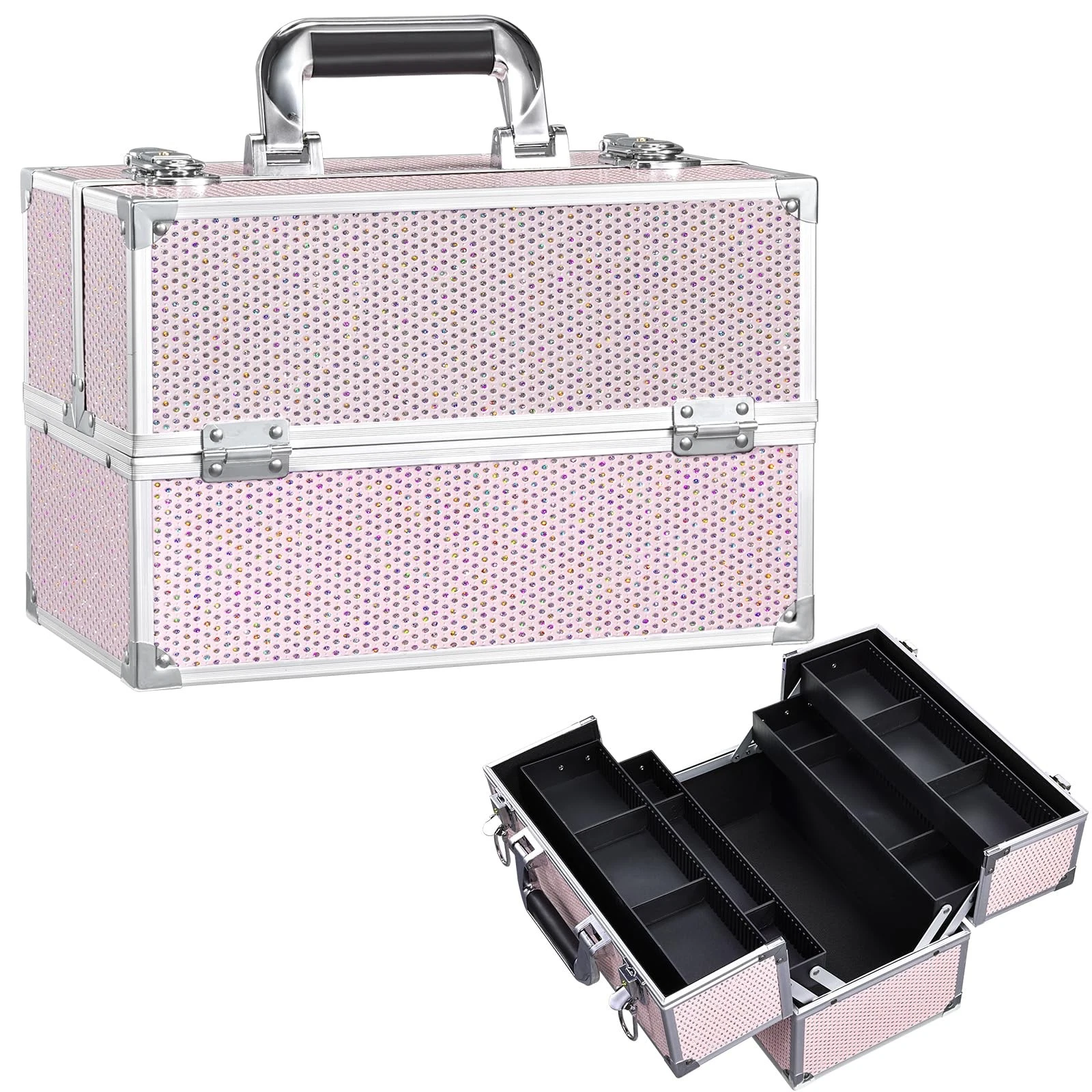 12.6 Inch Large Makeup Train Case, Professional 4 Trays Cosmetic Cases Makeup...