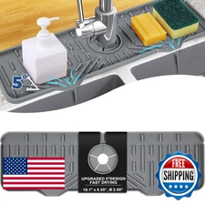 BFONS XL Silicone Faucet Drip Tray 18.1x5.7in Gray, Kitchen Sink Counter Mat