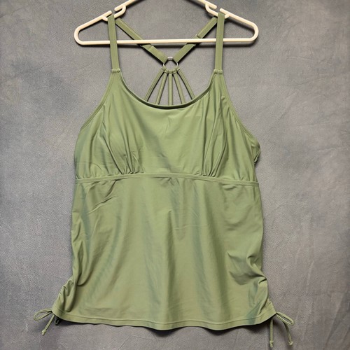 Padded Tankini Bathing Suit Swimsuit Strappy Army Green Padded Plus Size XXL - Picture 1 of 9