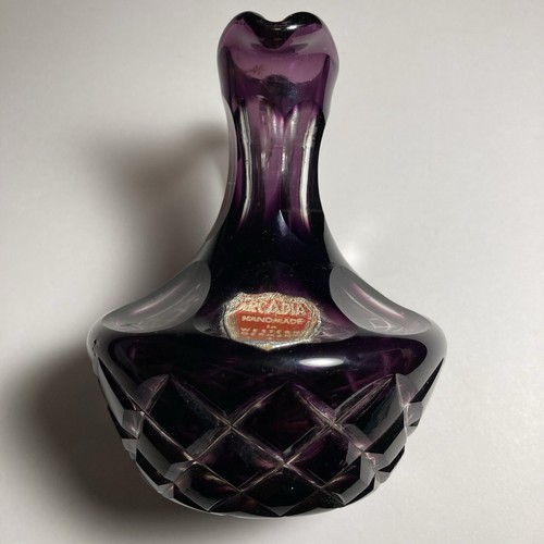 Rare Crystal Cruet Amethyst Cut-to-clear 4” Hand Blown Applied Handle German Vtg - Picture 12 of 23