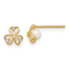 14k Yellow Gold CZ and Freshwater Cultured Pearl Earrings