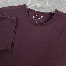 BYLT Premium Basics Shirt Mens Medium Maroon Drop Cut Lux Tee Stretch Crewneck