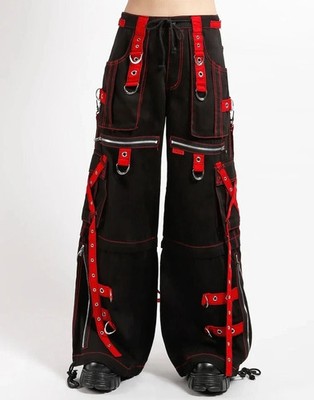 Men Black Tripp Pant Punk Rock Gothic Style Trouser with Red Straps 100% cotton