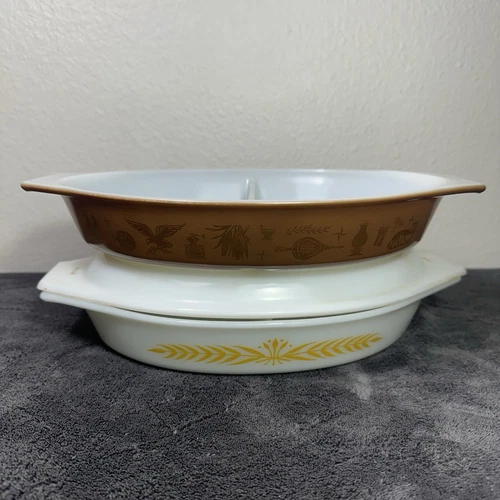 vintage pyrex turquoise Divided Oval Casserole Dish Lot Of 2| 1  1/2 QT| #1 #2