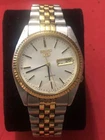 Vintage Two Tone Seiko 5 Mens Automatic Watch 7526-0500 Day/Date Skeleton Back
