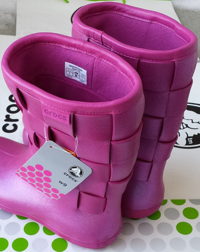 CROCS SUPER MOLDED WEAVE CROCBAND WELLIE RAIN SNOW BOOT SHOE~Pink Berry~W 4~NEW - Picture 3 of 4