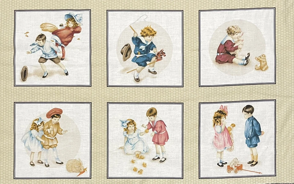 Panel de algodón Bessie Pease vintage niños acolchado tesoros 21 bloques 17 x 43 Foto 2 de 3