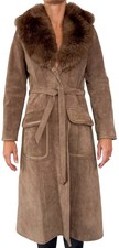 Vintage Lambskin Suede Trench Coat Womens 6 Fur Collar Genuine Made In England