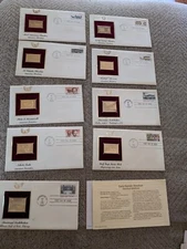 Lot Of 9 Variety First Day Of Issue Gold Stamp Replica 22k Gold Plate W/Info