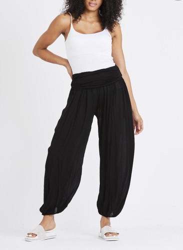 Angels \u0026 SANTI ARRICCIATO Vita Alta Pantaloni Harem in nero (prezzo  consigliato £ 42.99) | eBay
