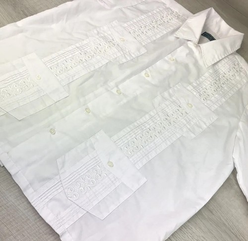 Vintage Mexican Wedding Shirt 70s 80s White TropiCool Collared Mens Size M - Picture 7 of 12