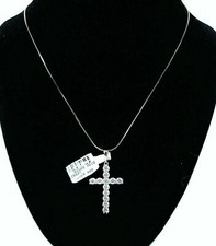 GENUINE STERLING SILVER 925,CZ CRYSTALS,CROSS PENDANT CHARM & 18" CHAIN NECKLACE