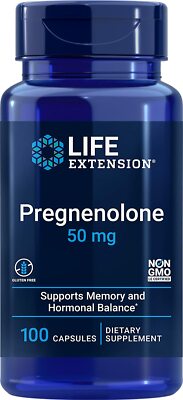 Life Extension Pregnenolone 50mg Supports Memory Hormonal Balance 100 Capsules