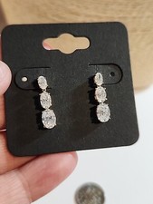 14K Yellow Gold Graduating Cubic Zirconia 3-stone Dangle Drop Earrings