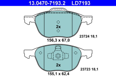 ATE 13.0470-7193.2 brake pad set, disc brake for, Ford, Mazda, Volvo