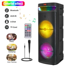 Portable Bluetooth Party Speaker Dual 10" Woofer Heavy Bass Sound System w/ Mic