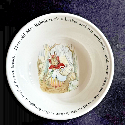 Wedgwood Schale Müsli Suppe alt Mrs. Rabbit Peter Rabbit Vintage Porzellan Kinder