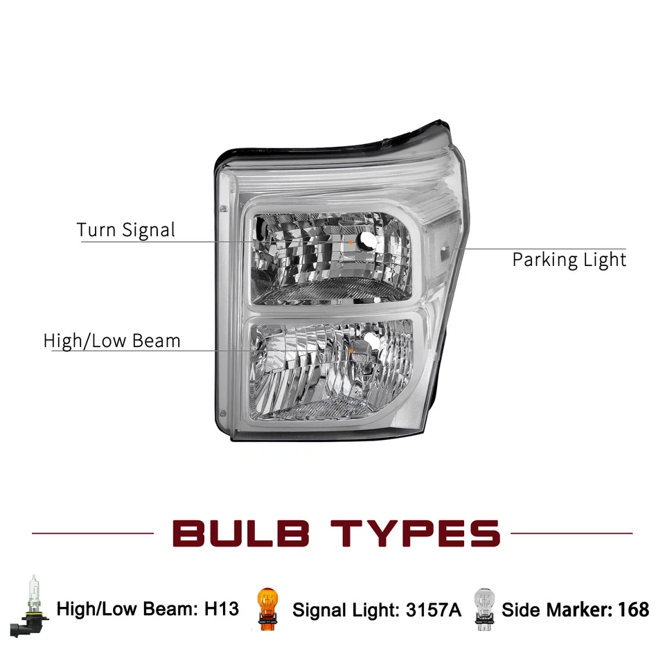 For 2011-2016 Ford F250 F350 F450 F550 Super Duty SD Chrome Headlights Lamps - Image 2 of 4