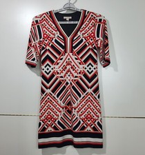 db Established 1962 Dress Womens 6 Geometric Print 3/4 Sleeve V-neck Knee Length