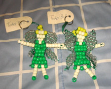 Lot of 2 One of a Kind Vintage Handmade Beaded Keychains Ornaments TINKERBELL