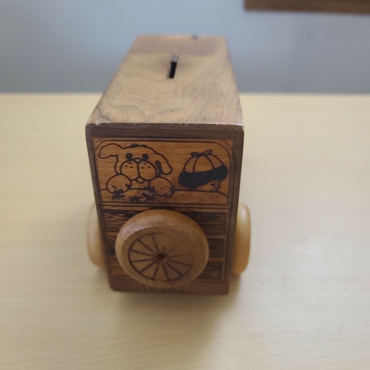 Toystalgia Inc Vintage Wooden Bank Toy Car Family 1977 Made