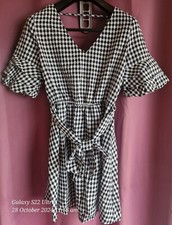 Ladies Black/White Gingham Tie Waist Tea Dress Size 10