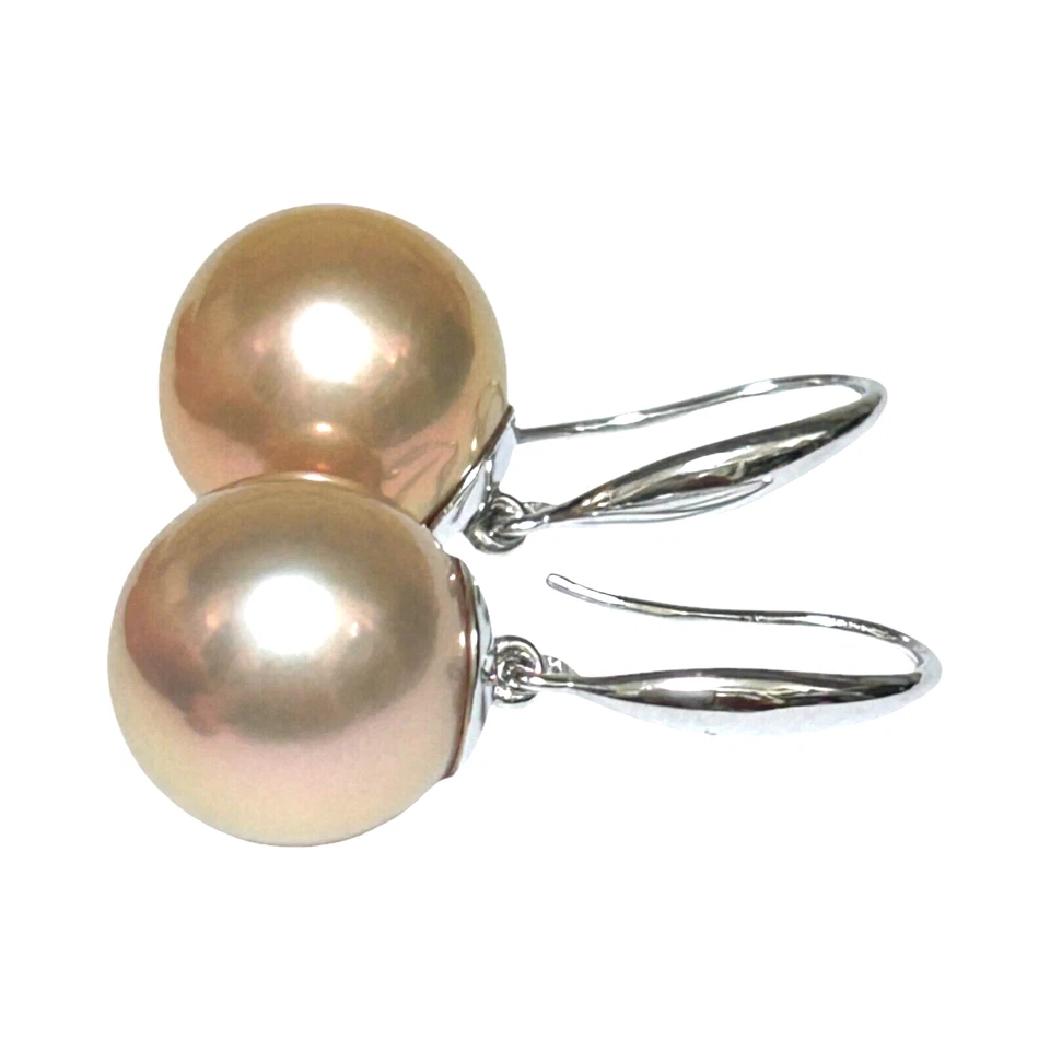 Brincos maciços de gancho de gota de pérola cultivada Edison esférica rosa violeta 12,3 mm - Imagem 3 de 4