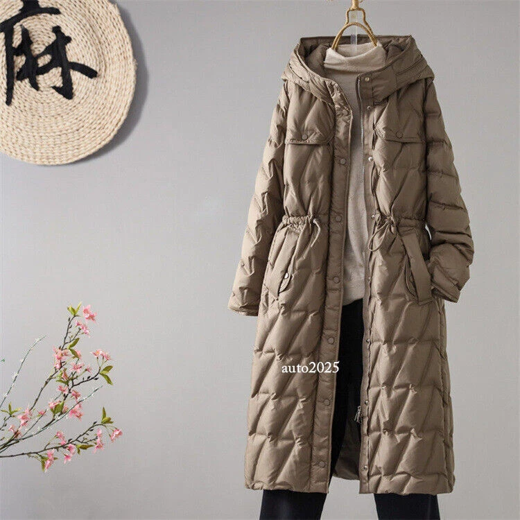 OFF WHITE Piumino donna invernale 90% bianco piumino d'anatra con cappuccio lungo sciolto caldo cappotto