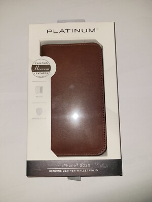 Platinum- Genuine Leather Wallet Folio for iPhone 12 & 12 Pro - Brown