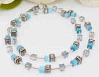 WüRfelkette Halskette Collier Cat Eye Kristallglas Aqua TüRkis Blau Strass 502R