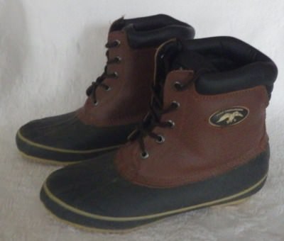 Mens Leather Rubber Duck Commander Steel Shank Decoy Winter Snow Boots SZ 8