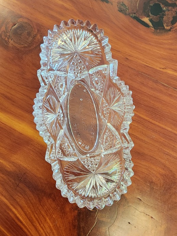 Vintage Clear Cut Glass Candy Nut Dish Nashville Outfitting Co. 6.5" Long  2.25"