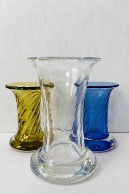 3 William Yeoward Crystal Country Collection 6'' & 4 1/4  Signed Optic Swirl