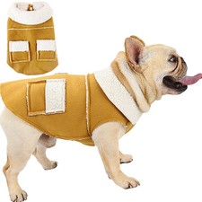 French Bulldog Clothes Dog Winter Coat Jacket Snaps Fleece Sweater Beige M