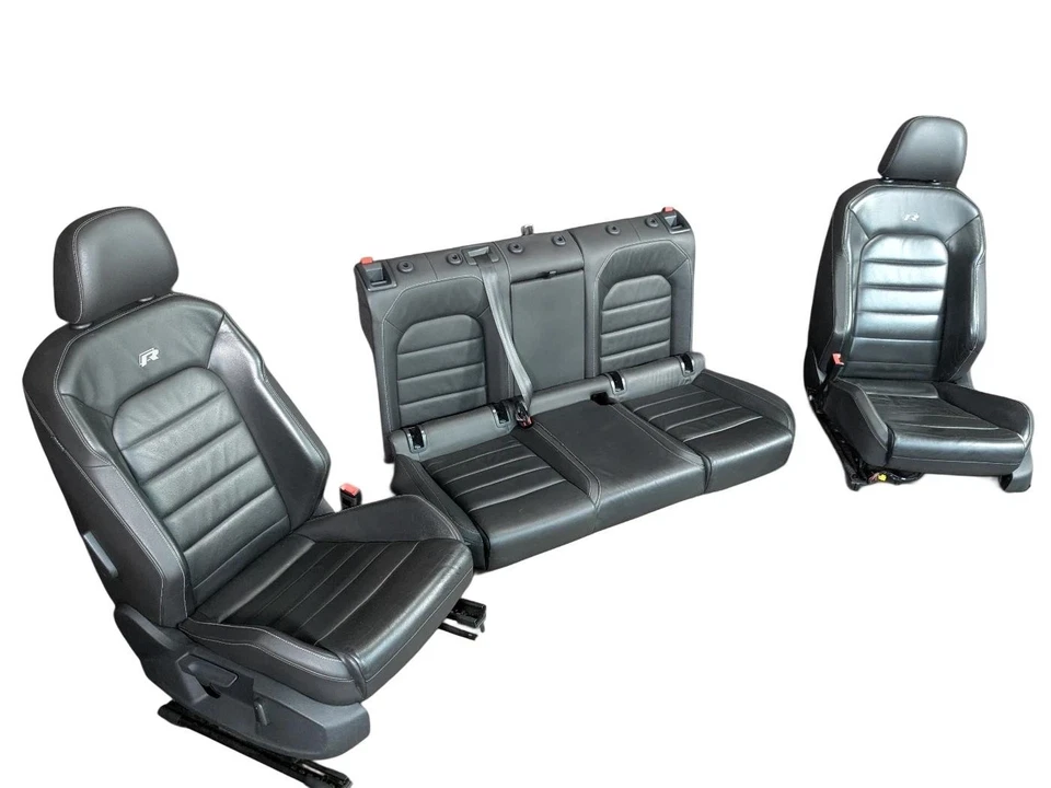 Volkswagen Golf R 2015-2017 juego de asientos de cuero negro puntada plateada *refuerzo rasgado Foto 2 de 4