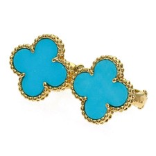 Van Cleef & Arpels Vintage Alhambra Turquoise earring K18 Yellow Gold Ladi...
