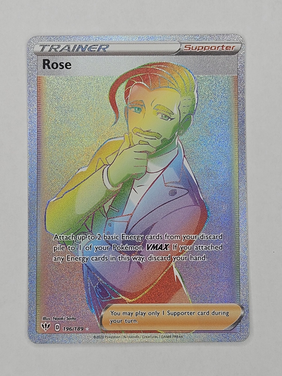 Rose Rainbow Secret Rare Trainer 196/189 Swsh03: Darkness Ablaze Holo NM-MT