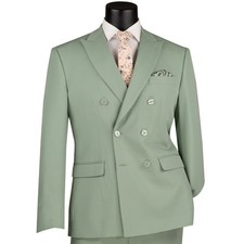 VINCI Men's Sage Green Stretch Slim-Fit Double-Breasted Suit - NEW