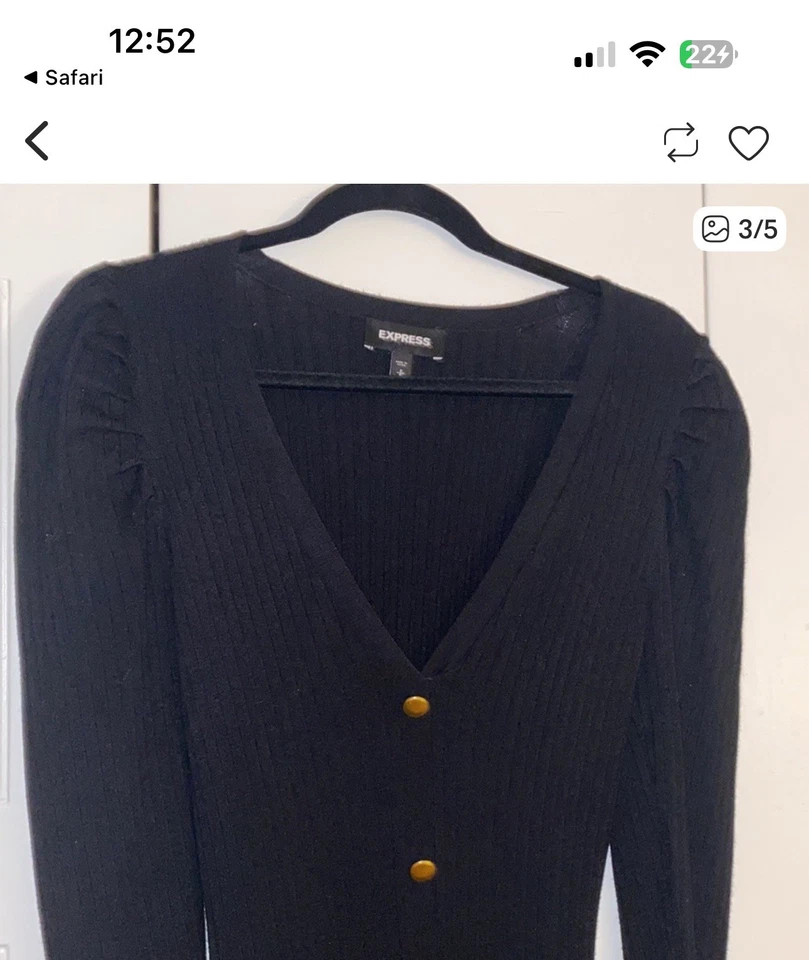 Nuevo vestido Express mangas abullonadas con botones grande negro para mujer Foto 4 de 4