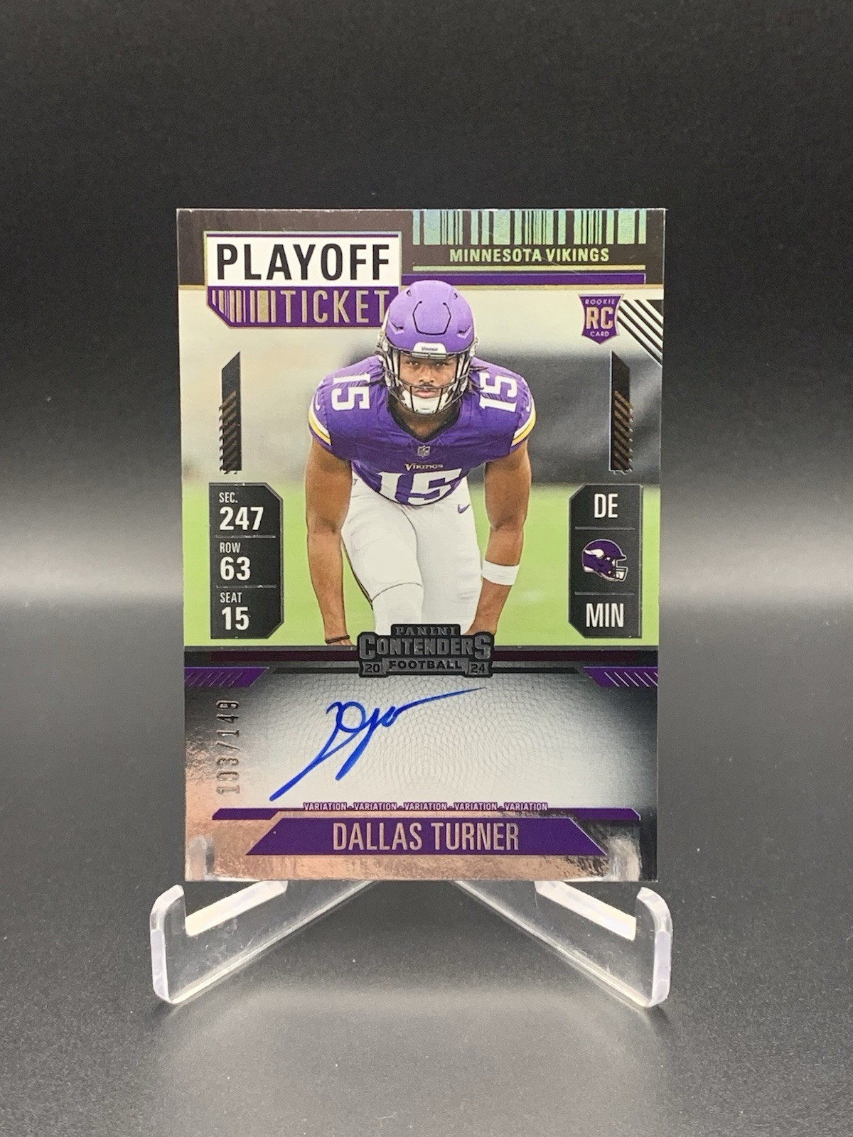 2024 CONTENDERS DALLAS TURNER PLAYOFF TICKET RC AUTO /149 MINNESOTA VIKINGS