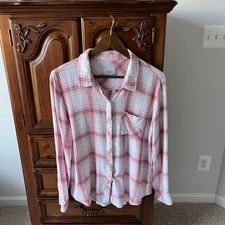 Rails Women’s Rayon Pink Plaid Button Down Shirt Large